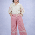 Inaabia Girls Cream & Pink Co-Ord Set – Ruffle Shirt with Palazzo Pants (Casual & Party Wear)