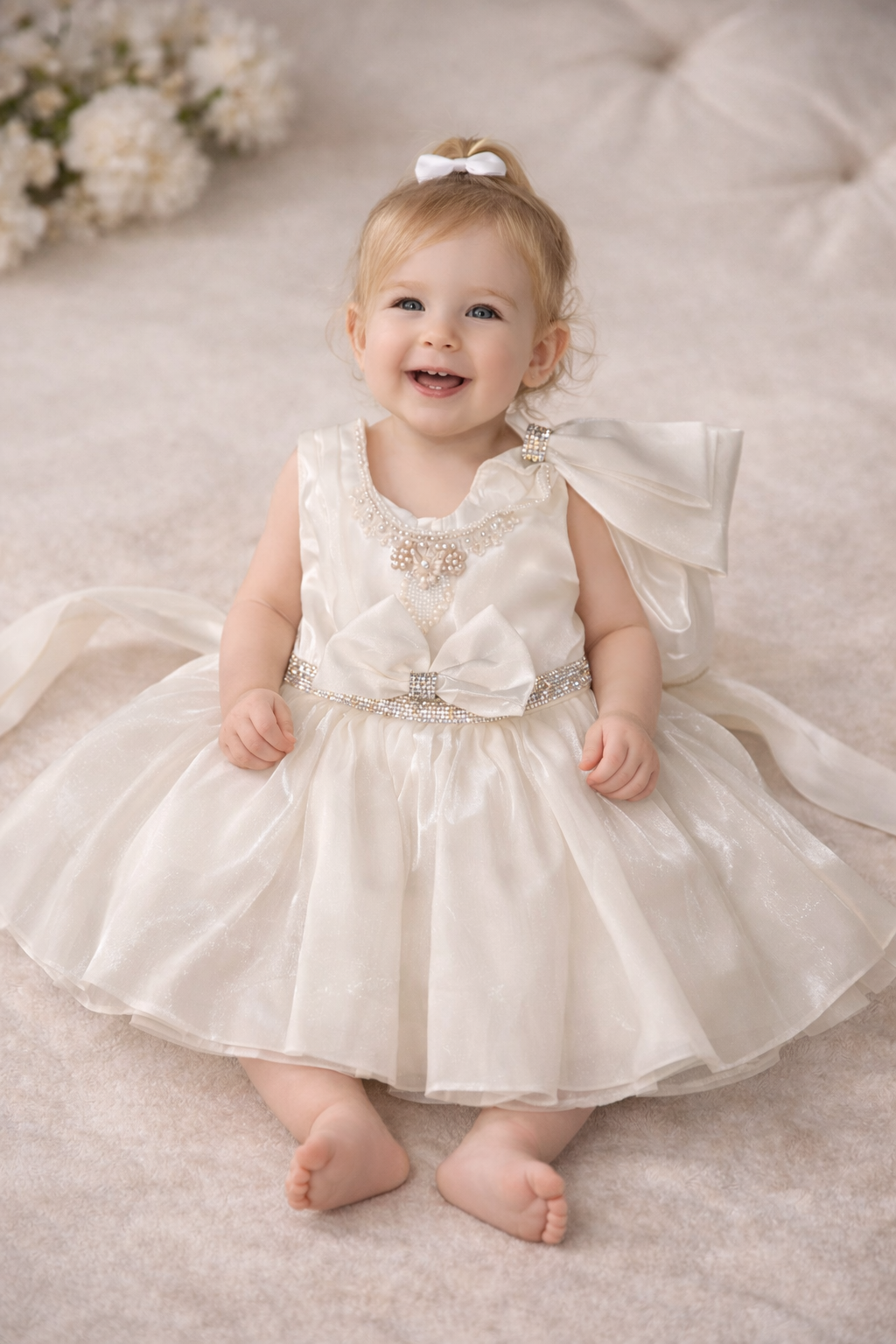 Elegant Pearl Bow Party Dress for Babies