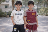 Boys 2-in-1 Cotton T-Shirt & Shorts Set – White & Maroon Combo
