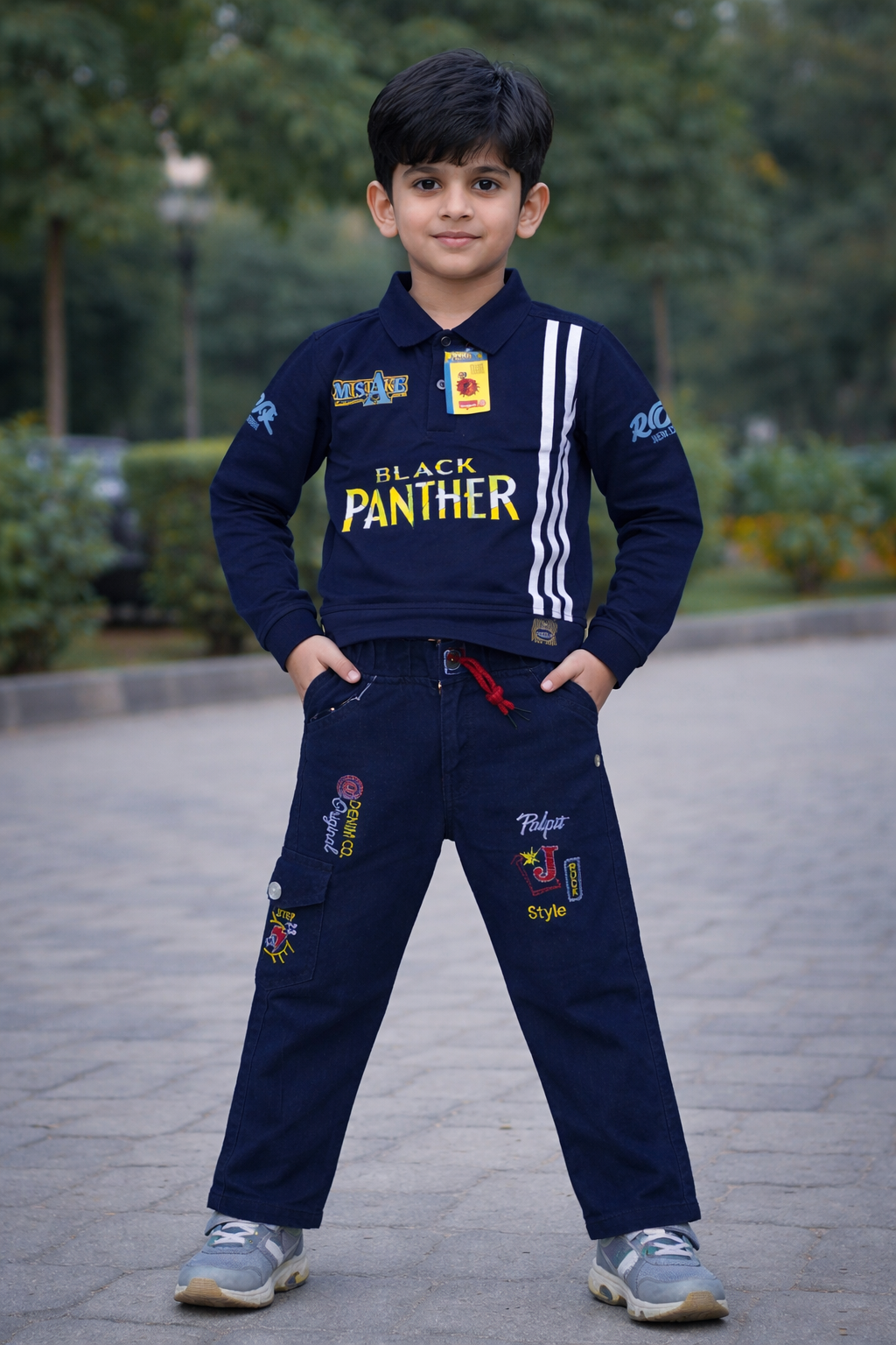 Boys Paris Polo & Cargo Pants Set (2-Piece)- SET 2  (3 Color Option)