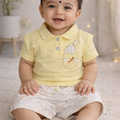Adorable Bunny Print Baby Polo T-Shirt & Shorts Set