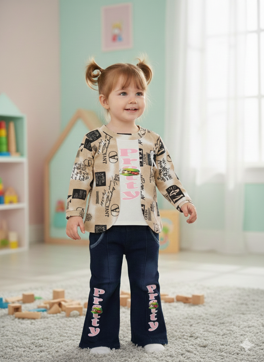 Toddler Girls' Trendy and "Pretty" Print Set – Graphic Tee & Flare Jeans