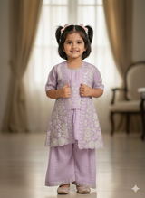 Embroidered Kurta Set with Jacket – Girls Festive Wear (3 Pc Set)