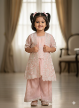 Embroidered Kurta Set with Jacket – Girls Festive Wear (3 Pc Set)