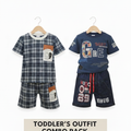 Boys Combo Outfit Set – Graphic Tee & Denim Shorts + Checked Co-Ord Set (2-in-1 Pack) - Set 3
