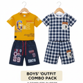 Boys Combo Outfit Set – Graphic Tee & Denim Shorts + Checked Co-Ord Set (2-in-1 Pack) - Set 2