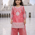 Rose Pink Embroidered Festive Kurta Set for Girls