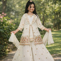 Inaabia Noor Garden Eid Ensemble – Ivory Embroidered Jacket Set