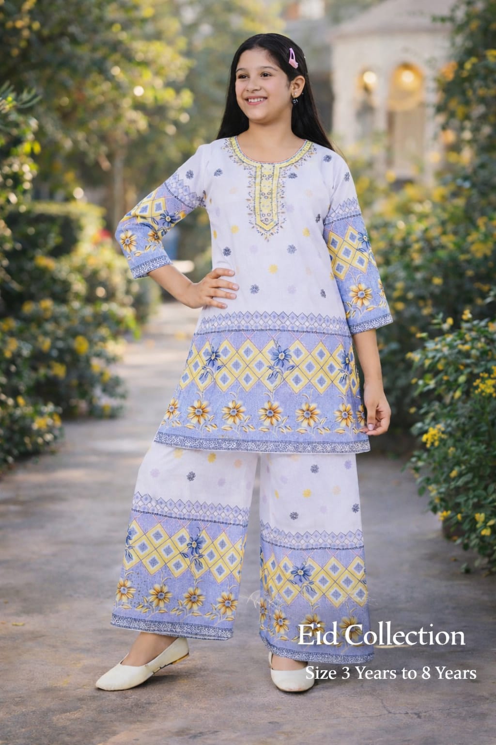 Inaabia Sunshine Bloom Eid Set – Lavender & Yellow Floral Suit