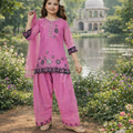 Inaabia Pink Blossom Eid Set – Rose Embroidered Festive Suit