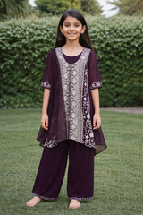 Royal Plum Embroidered Sharara Set for Girls