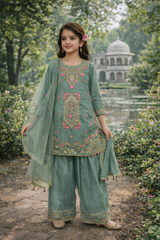 Inaabia Olive Blossom Eid Set – Sage Green Floral Embroidered Suit