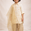 Aira Golden Beige Eid Suit for Girls