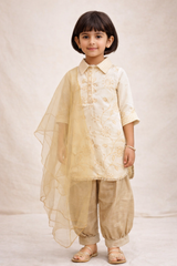Aira Golden Beige Eid Suit for Girls