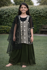 Emerald Green Embroidered Sharara Set for Girls