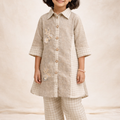 Ivory Check Embroidered Co-Ord Set for Girls