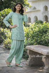 Inaabia Mint Serenity Eid Set – Pastel Green Embroidered Suit