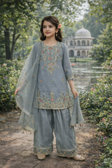Inaabia Silver Mist Eid Set – Grey Multicolor Embroidered Suit