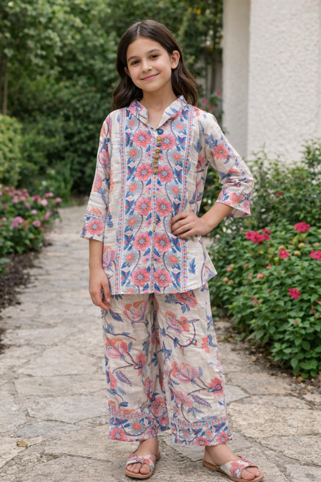 Vintage Floral Printed Co-Ord Set for Girls