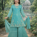 Inaabia Emerald Grace Eid Set – Teal Gold Embroidered Suit