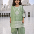 Mint Green Embroidered Festive Kurta Set for Girls