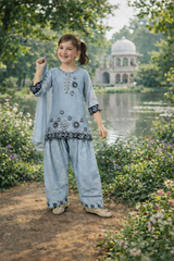 FB1061 - Inaabia Sky Blossom Eid Set – Powder Blue Embroidered Suit