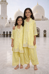Sunshine Yellow Embroidered Festive Kurta Set for Girls