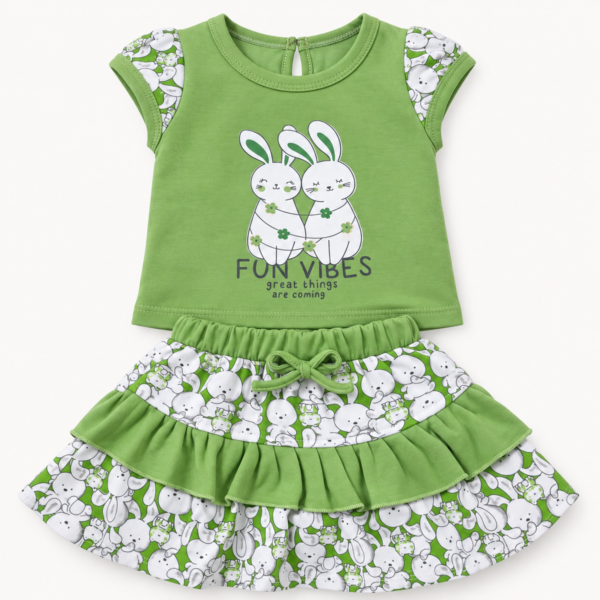 Inaabia green bunny top and ruffle skirt outfit from 4-dress combo set