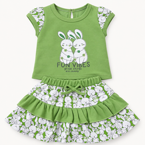 Inaabia green bunny top and ruffle skirt outfit from 4-dress combo set