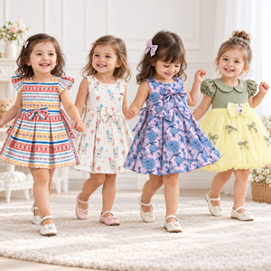 Alternate lifestyle image of four toddlers wearing the Inaabia four-dress combo set