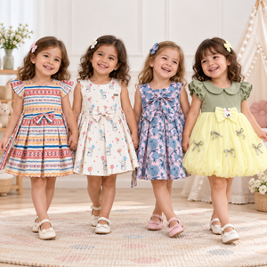 Four young girls modeling the Inaabia 4-dress combo set