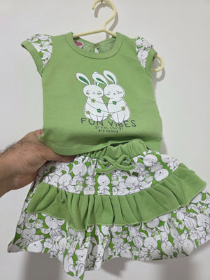 Original product photo of green bunny top and ruffle skirt from Inaabia 4-dress combo