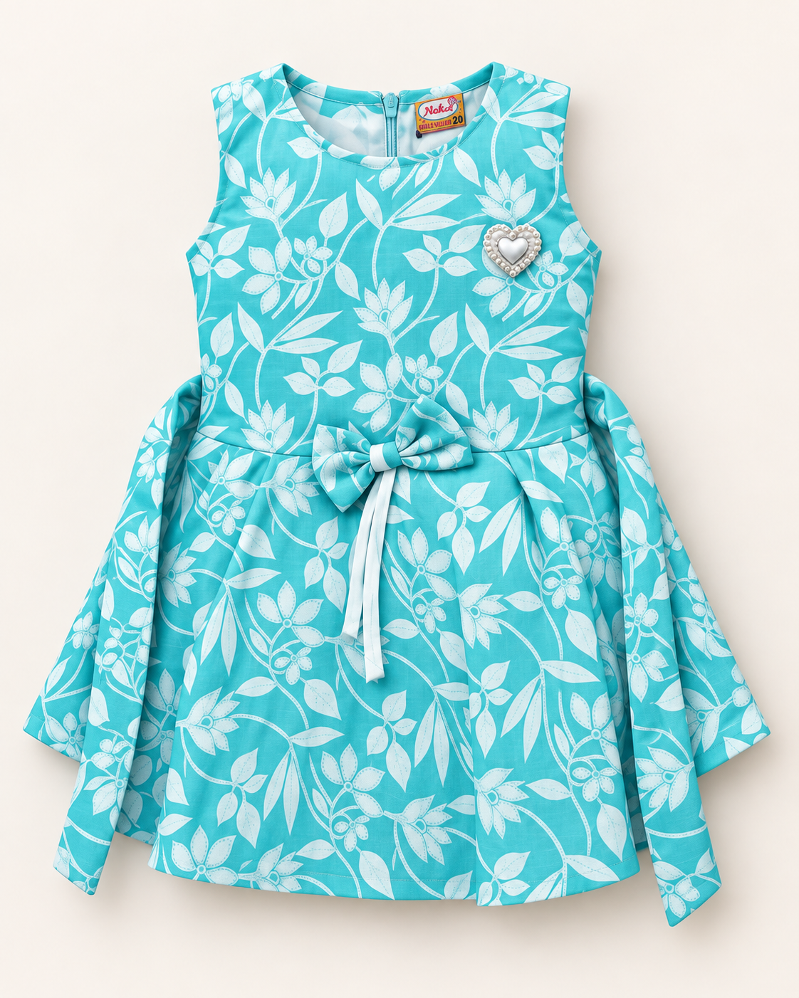 Aqua floral girls dress with heart brooch and bow waist from Inaabia 4-dress combo set