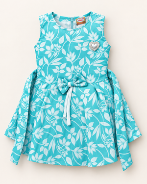 Aqua floral girls dress with heart brooch and bow waist from Inaabia 4-dress combo set