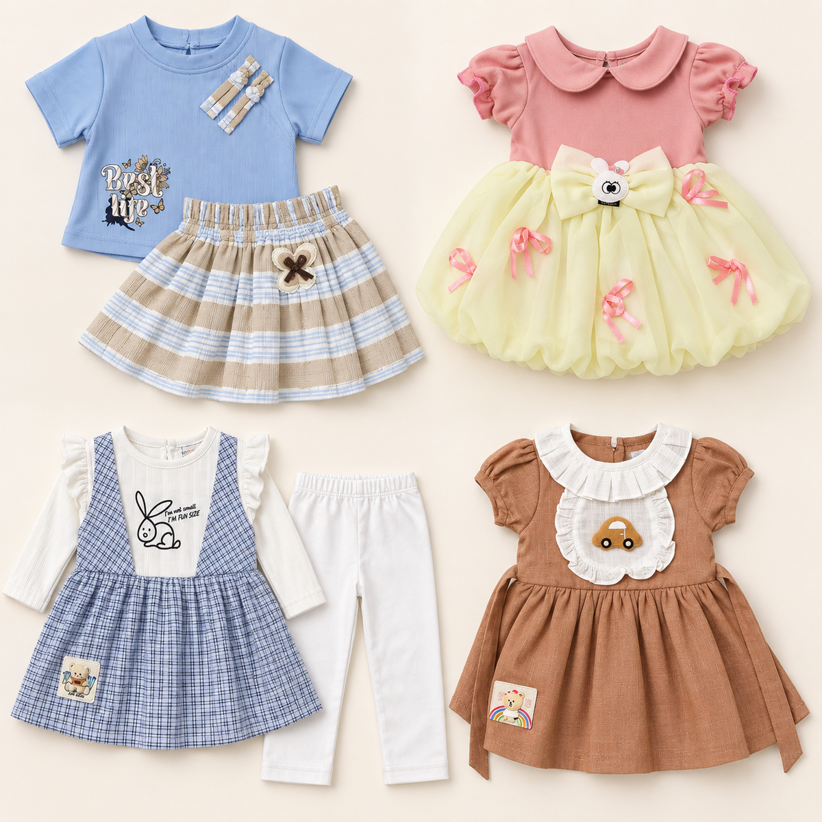 Complete four-outfit baby girls combo with six garments