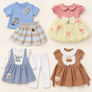 Complete four-outfit baby girls combo with six garments