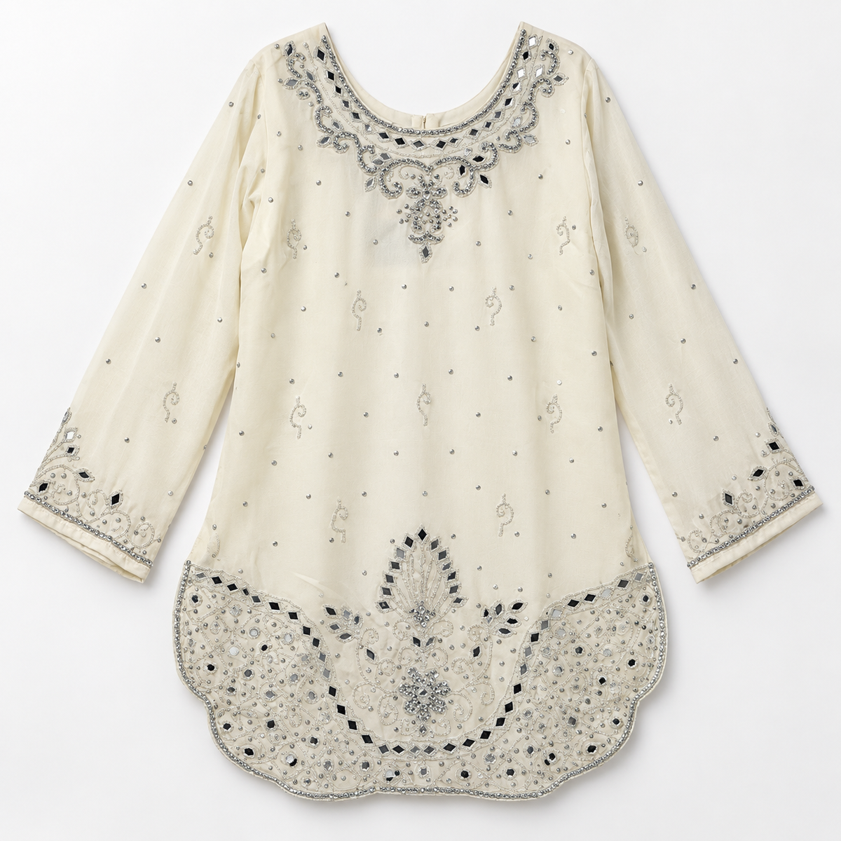 Cream embellished tunic front