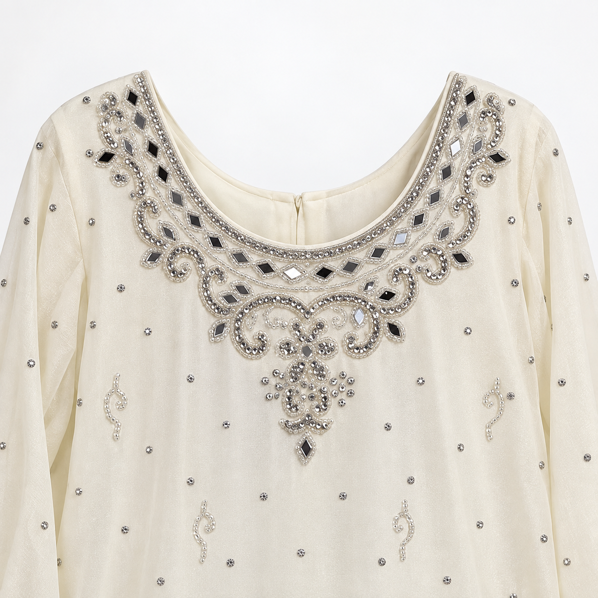 Silver embellished scoop neckline detail