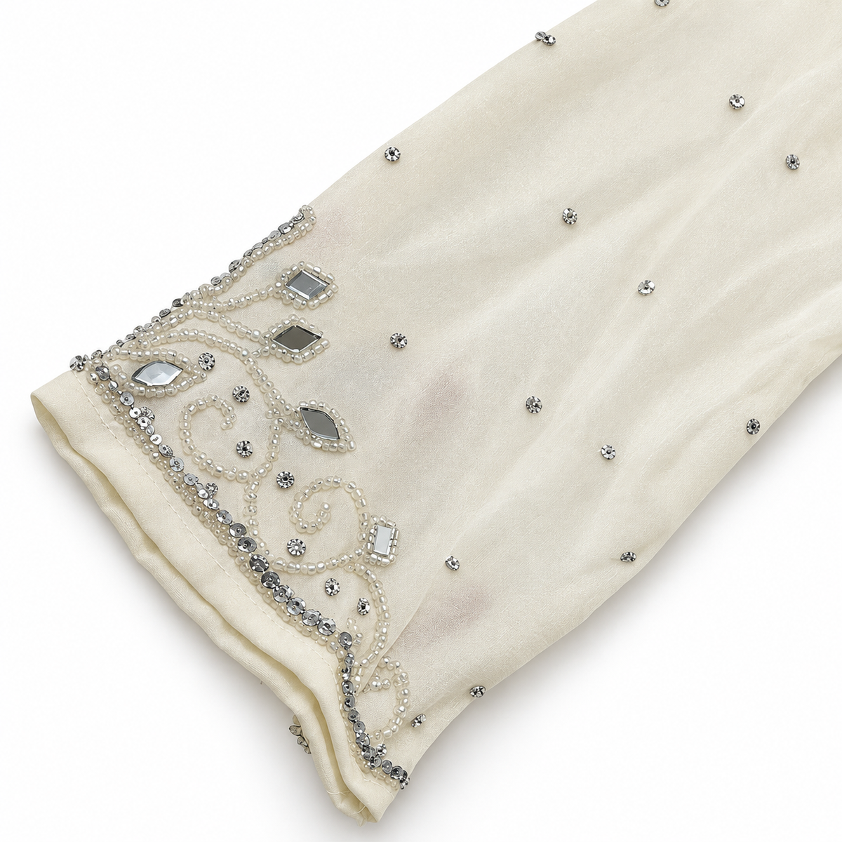 Silver beaded sleeve cuff detail