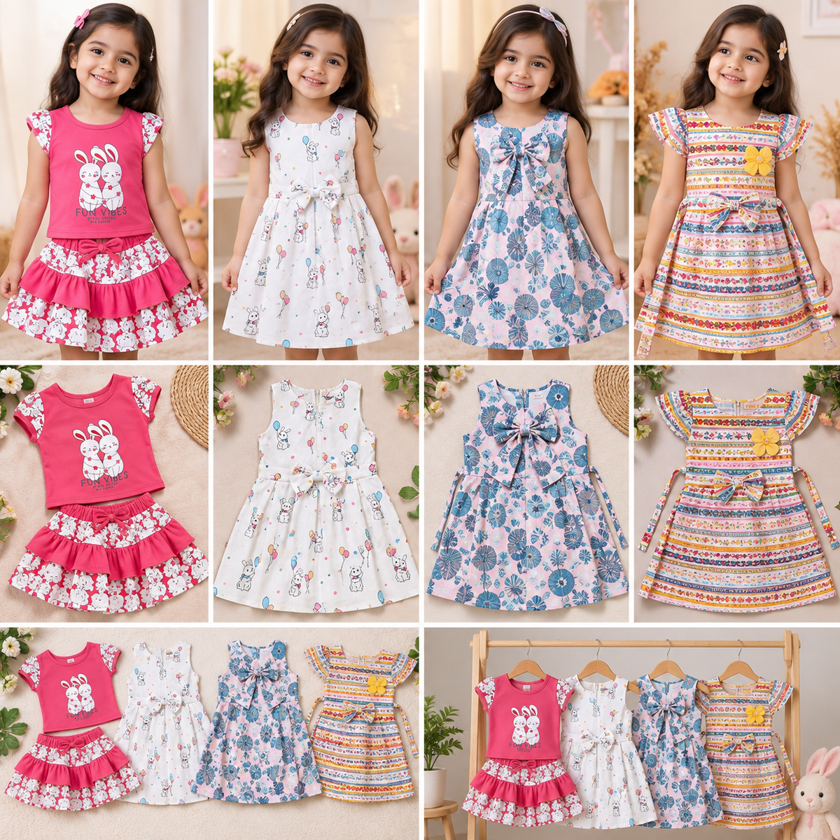 Ten image catalog grid showing all four Inaabia combo dresses with two images for each dress and two full combo images