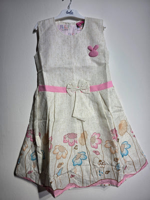 Original back view of Inaabia ivory floral bunny girls dress showing zipper and floral border