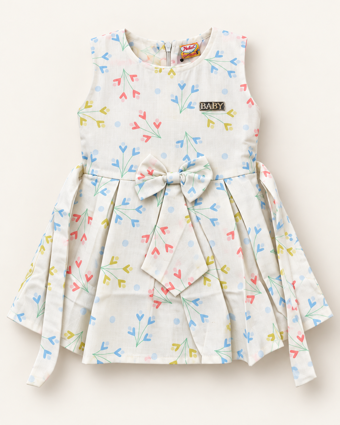 Ivory pastel sprig baby girls dress with front bow from Inaabia 4-dress combo set