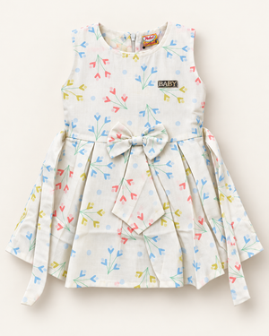 Ivory pastel sprig baby girls dress with front bow from Inaabia 4-dress combo set