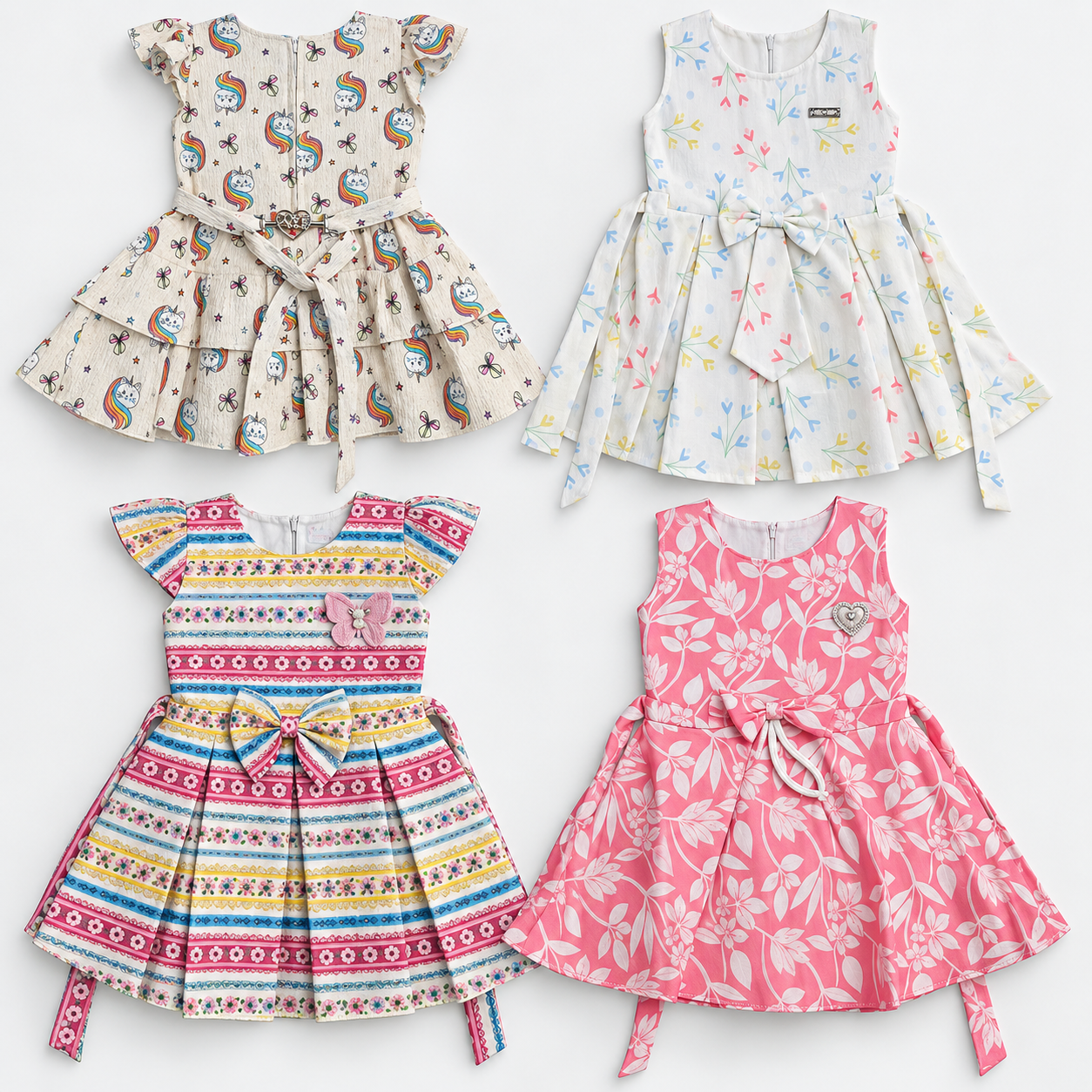 Inaabia kids 4 dress set combo flat lay with four assorted girls dresses