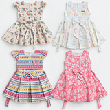 Inaabia kids 4 dress set combo flat lay with four assorted girls dresses