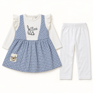 Blue checked bunny tunic and white trousers