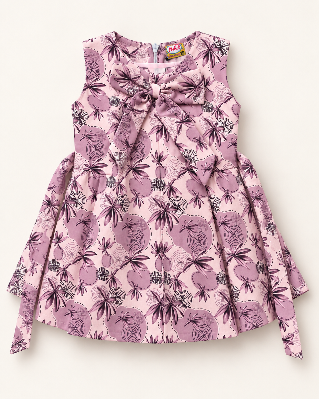 Dusty mauve floral girls dress with large front bow from Inaabia 4-dress combo set