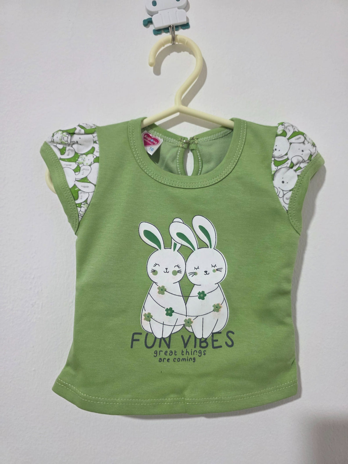 Original product photo of green bunny top and ruffle skirt from Inaabia 4-piece combo