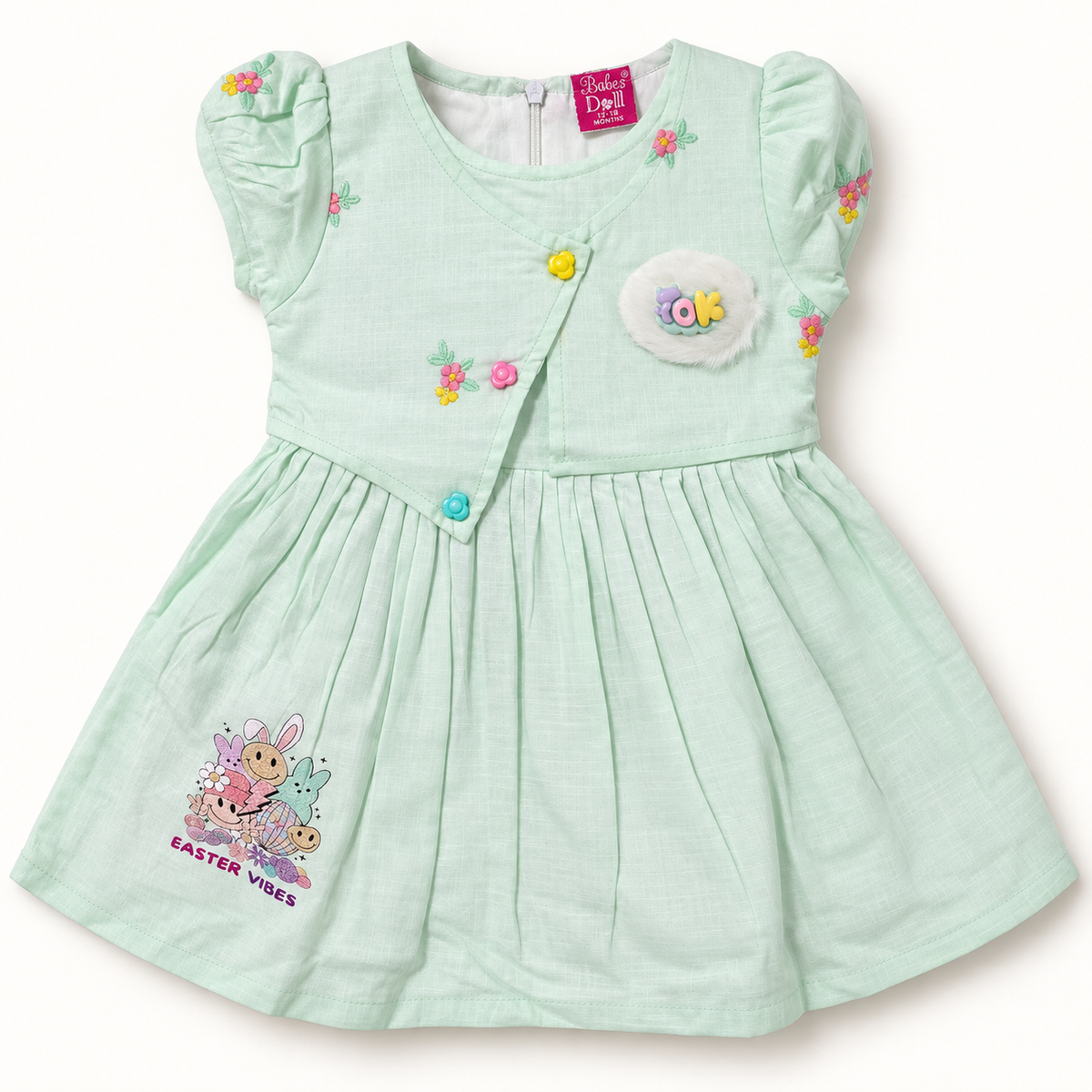 Mint floral embroidered Easter Vibes dress front