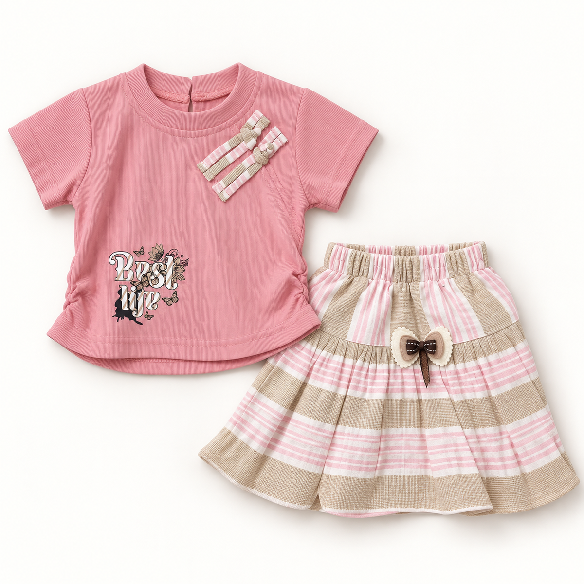 Pink Best life top with matching striped skirt